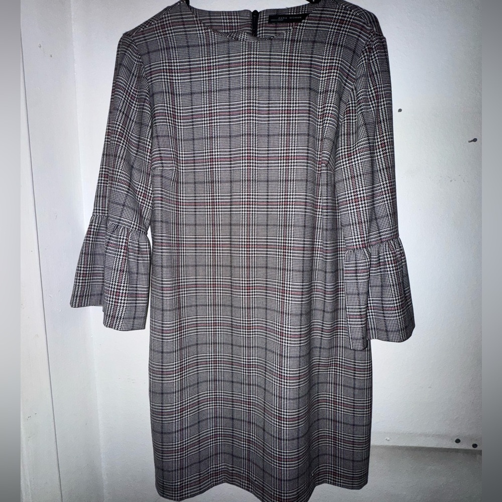 Zara Checkered Long Sleeve Dress - Black and Gray